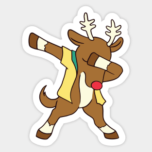 Cute Dabbing Christmas Reindeer Cartoon Sticker